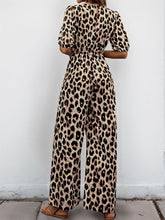 Perfee Tied Leopard Half Sleeve Jumpsuit OutfitFlow